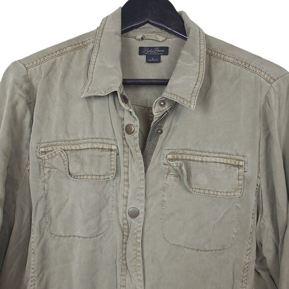 Lucky Brand Womens Military Style Shacket Sz Large Cinch Waist Roll Tabs Olive - Picture 3 of 14
